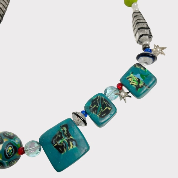 Colorful Clay Square‎ Round Beaded Necklace - Picture 2 of 5